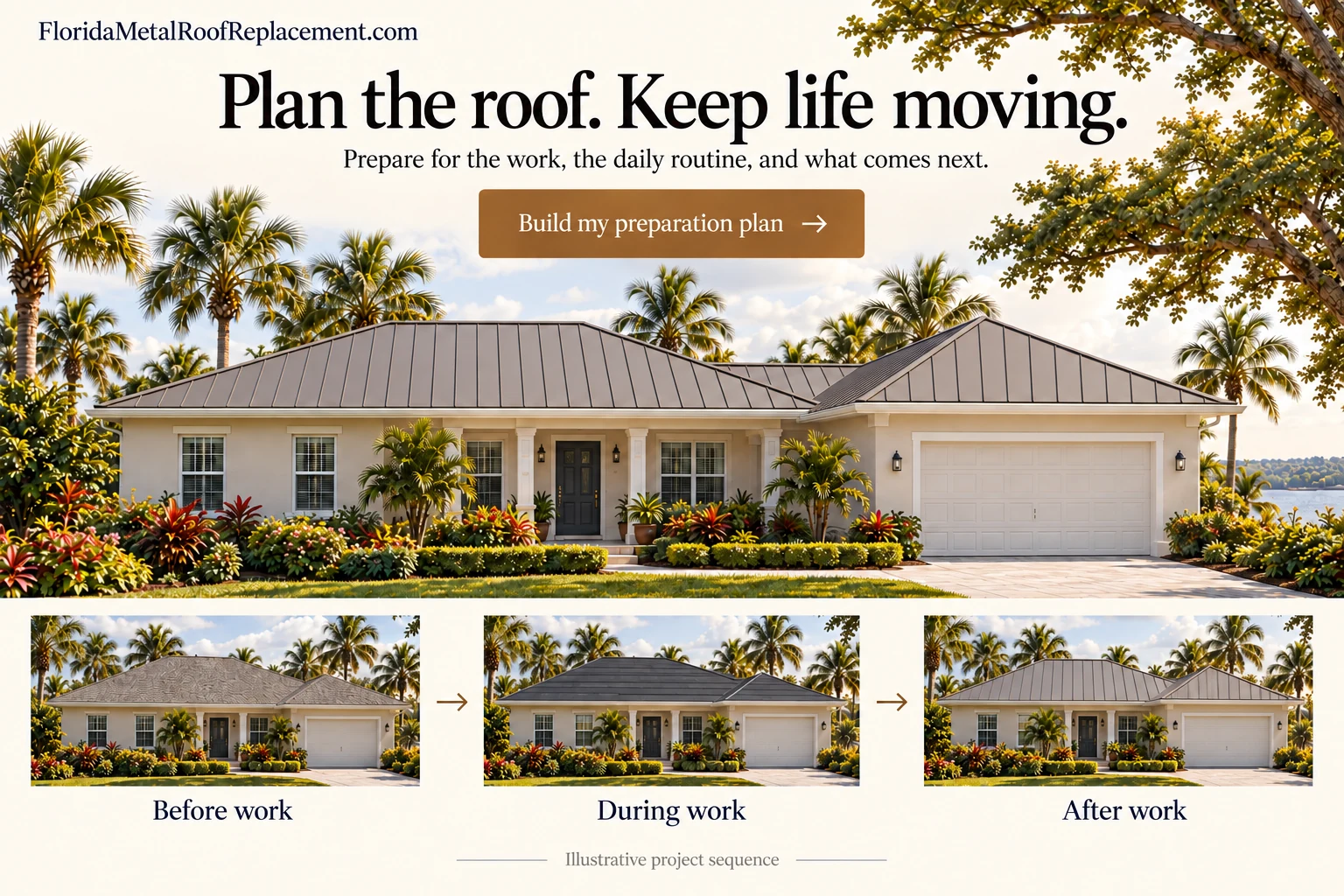 Illustrative Florida home with the reviewed metal roof geometry